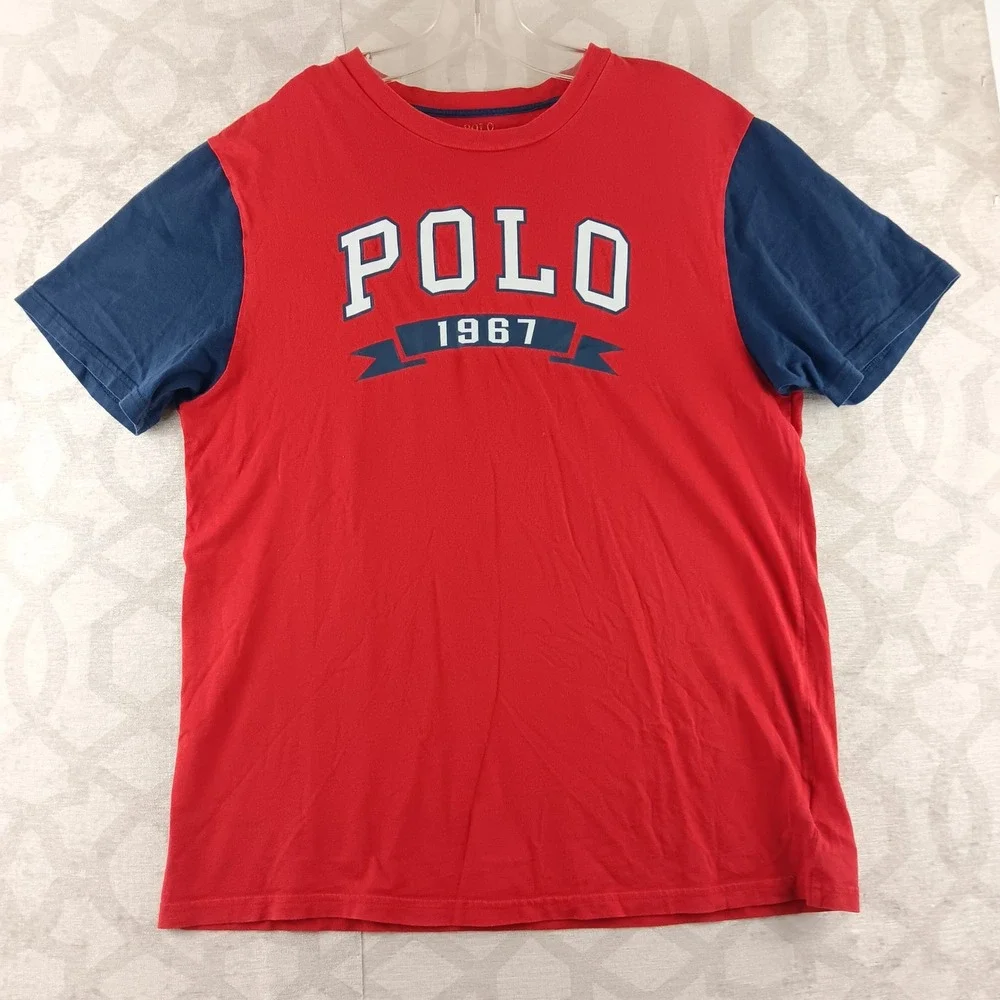 Polo Ralph Lauren Red Blue Baseball T Shirt Boys XL‎ GUC